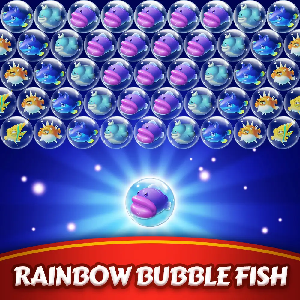 rainbow bubble fish game logo